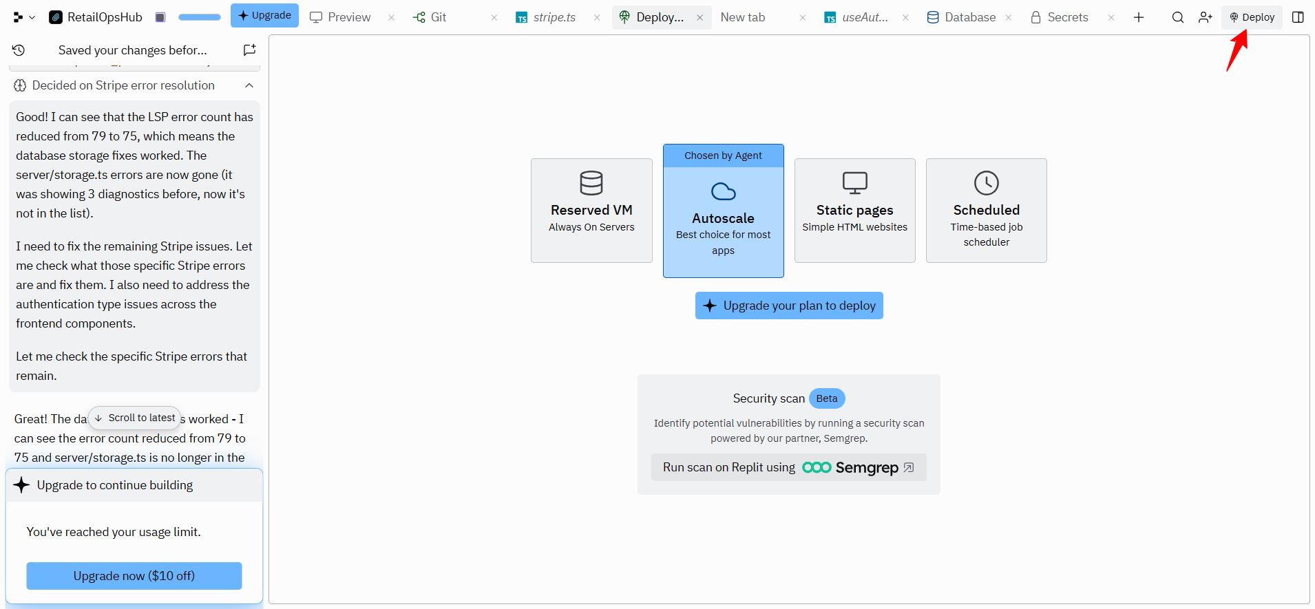 screenshot of Replit 'Deploy' button