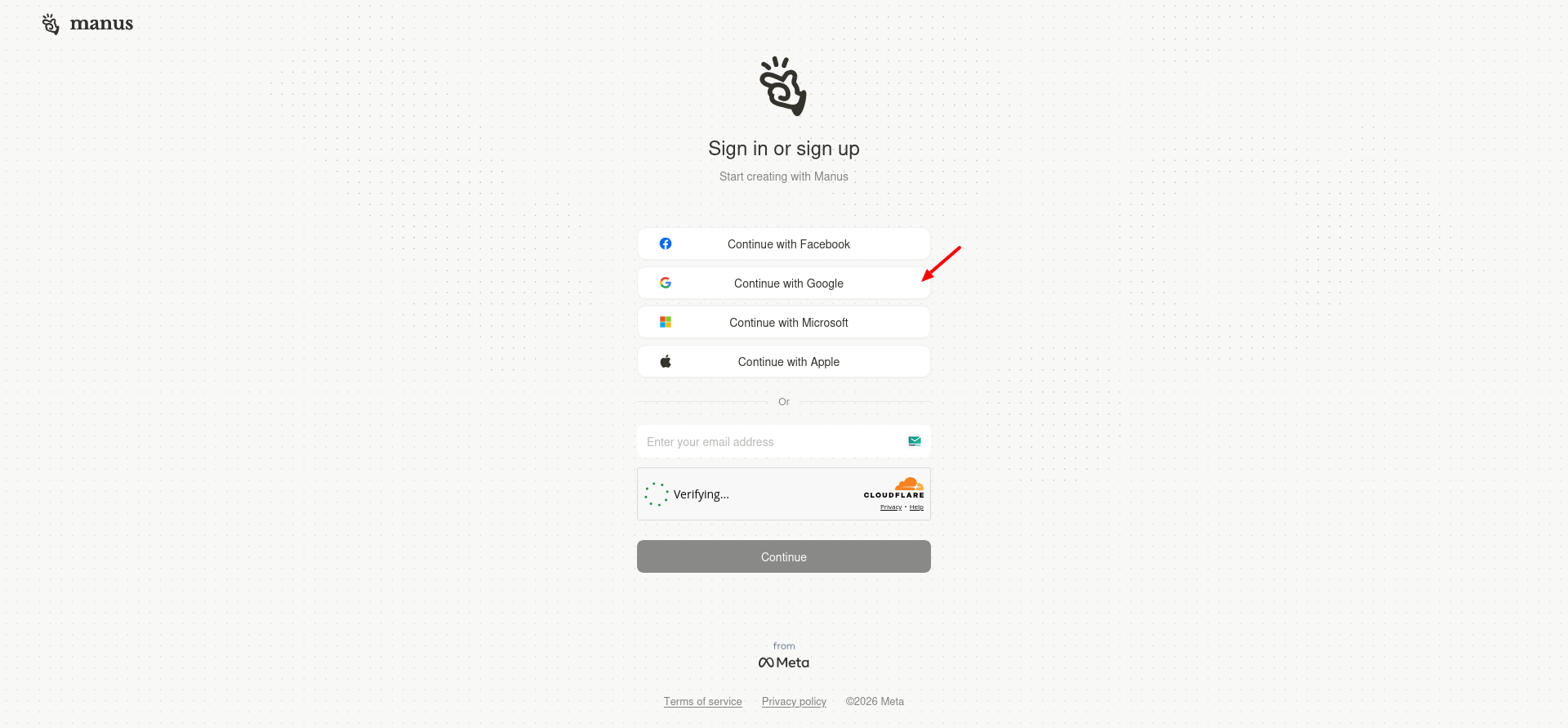 screenshot of manus Registration and Account Creation