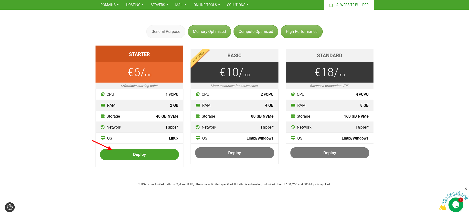 screenshot of MARKSYSTEM hosting plans