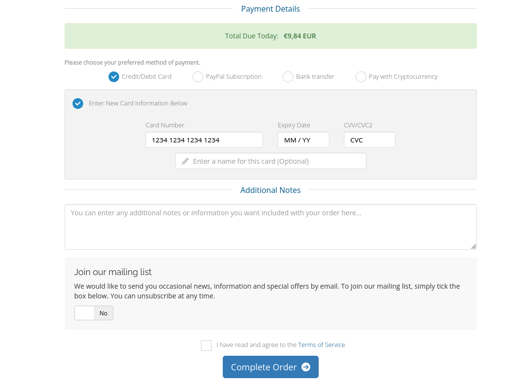 screenshot of Payment details