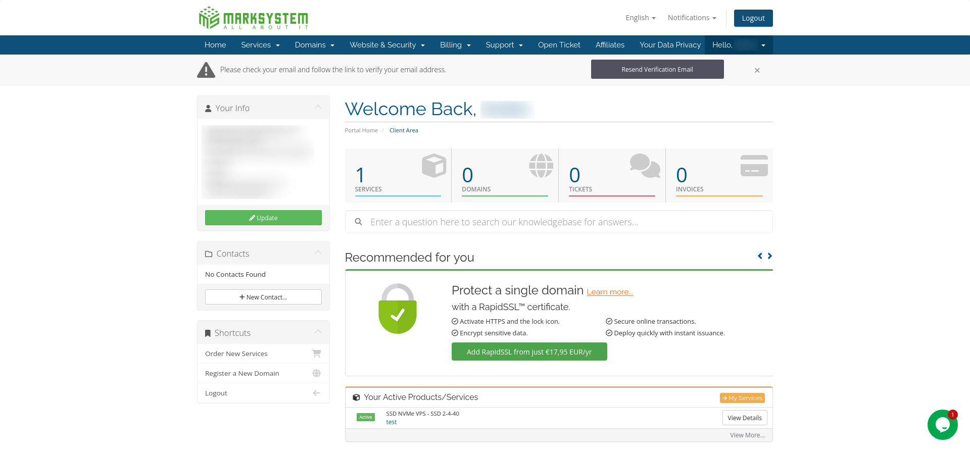 screenshot of MARKSYSTEM dashboard