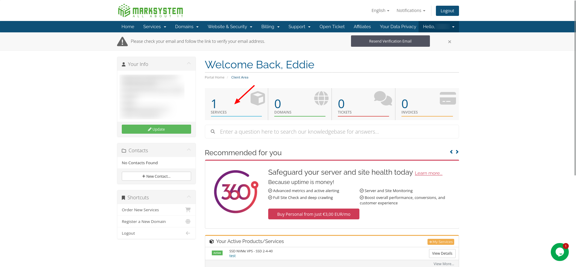 screenshot of MARKSYSTEM amount of services we have