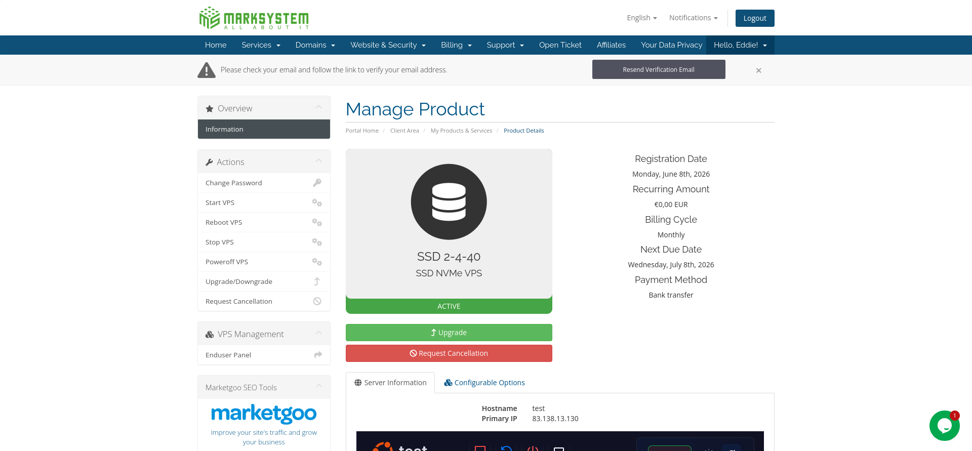screenshot of Product managemnt page
