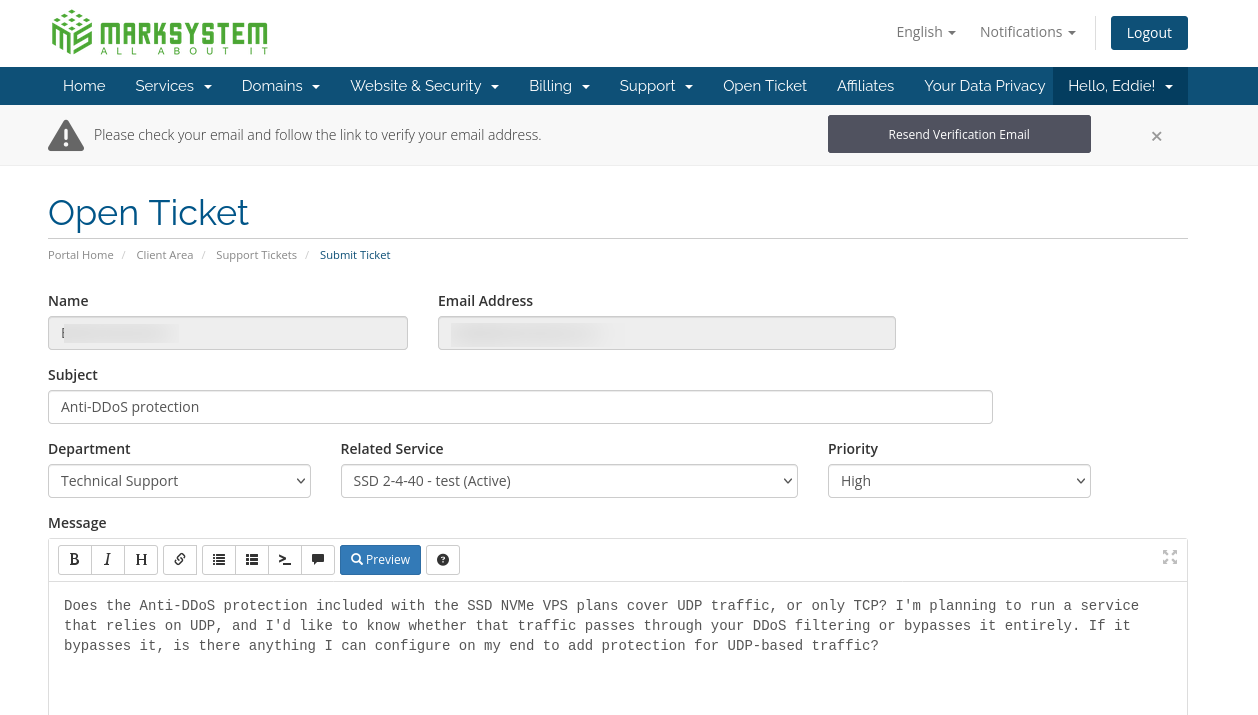 screenshot of Technical Support button