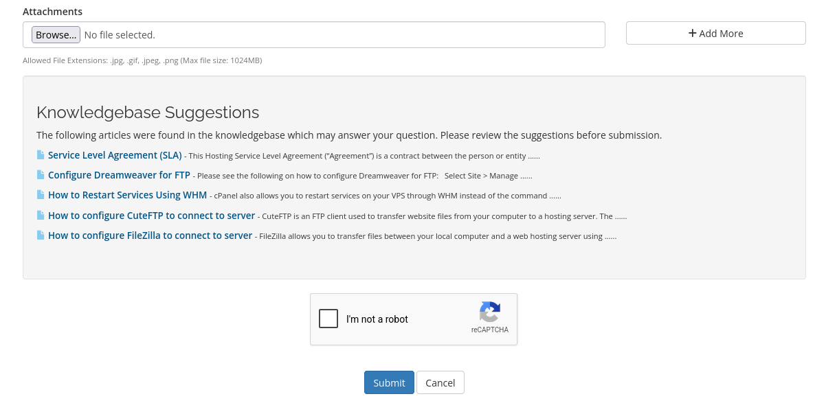 screenshot of Knowledge Base