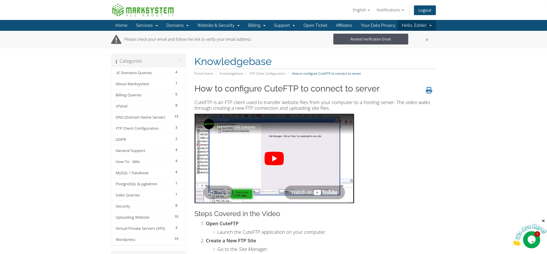 screenshot of the Help Article