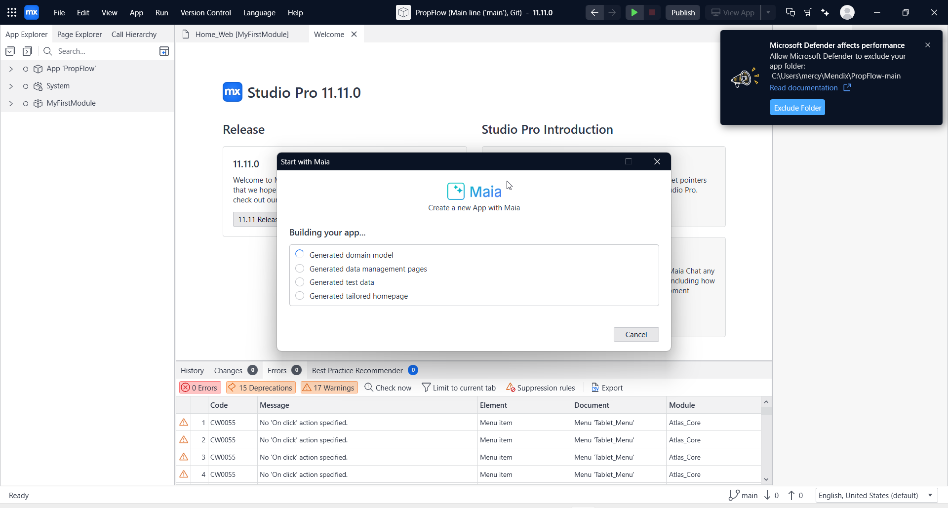 screenshot of building process