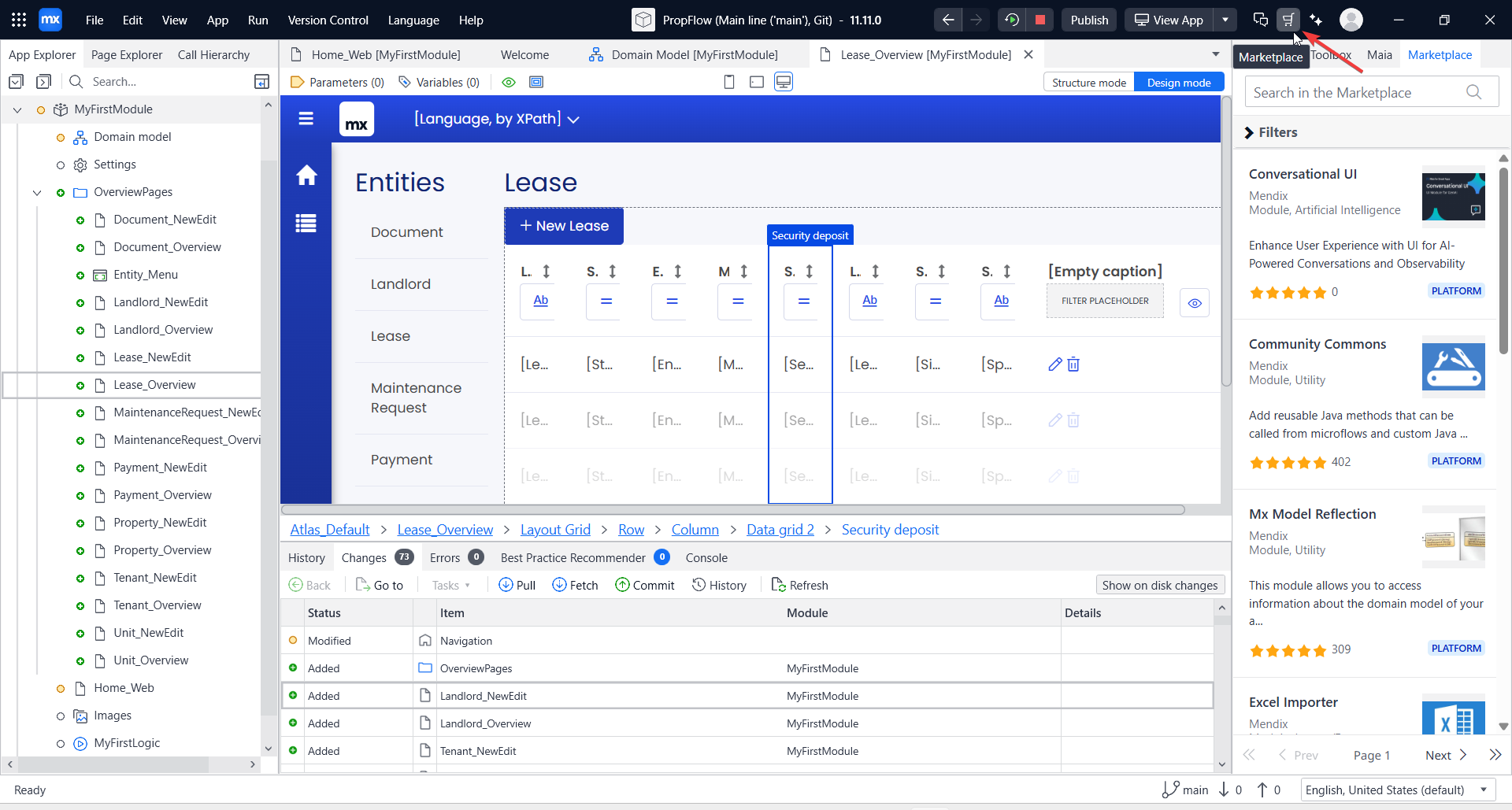 screenshot of the 'Marketplace' button