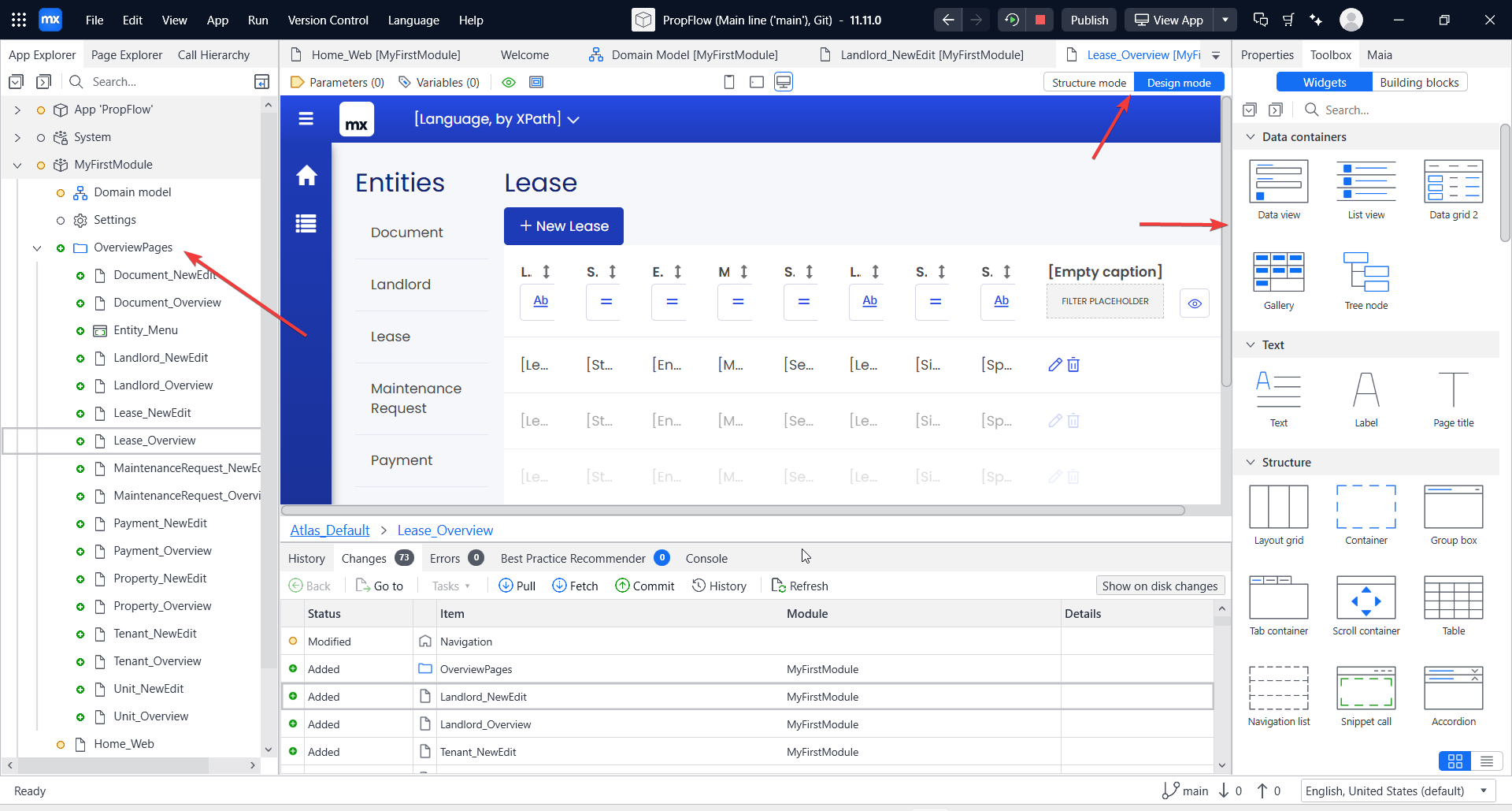 screenshot of the data containers