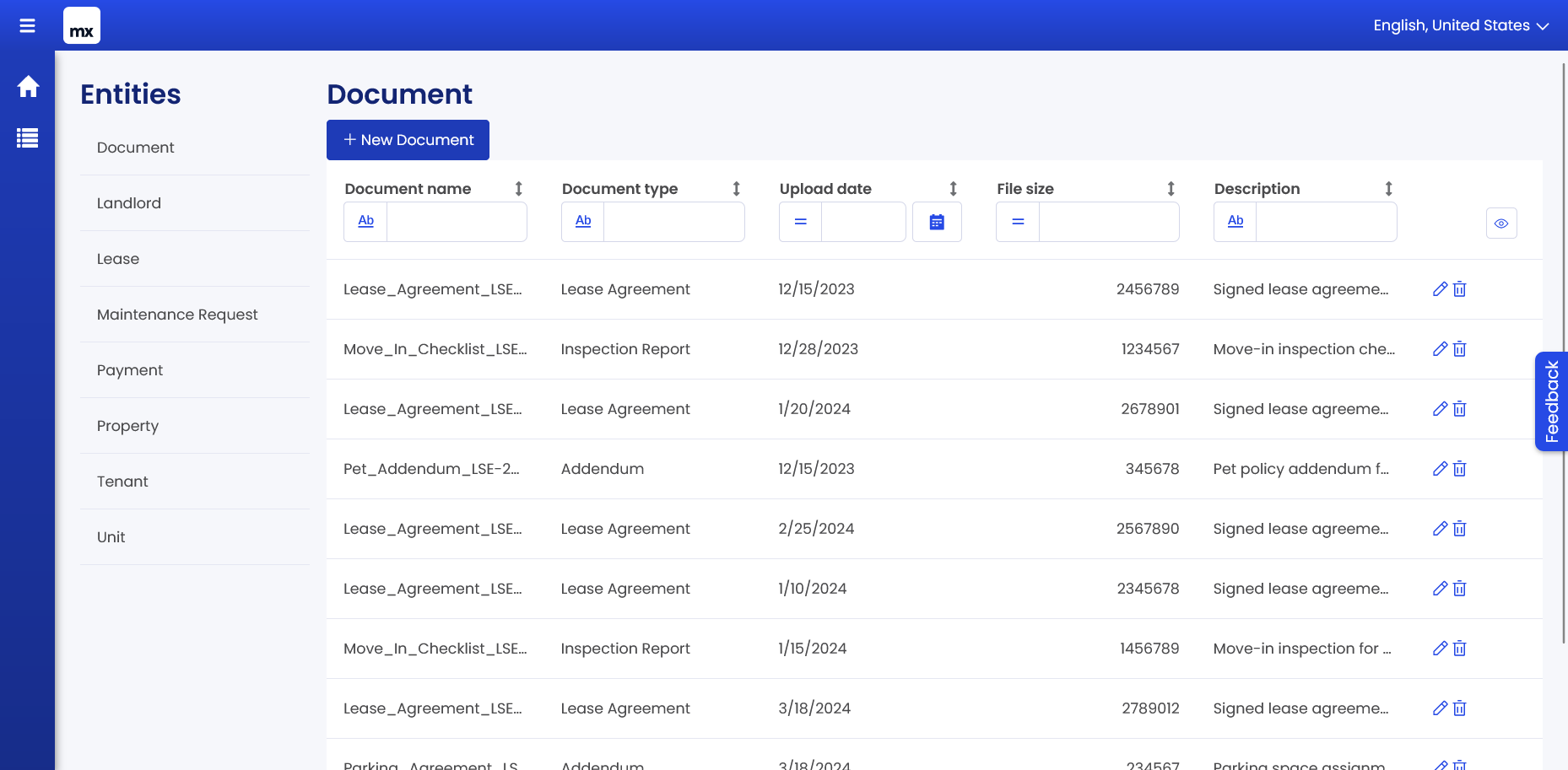 screenshot of the 'Document' tab