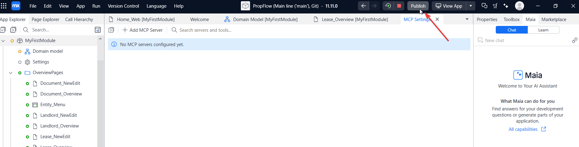 screenshot of the 'Publish' button