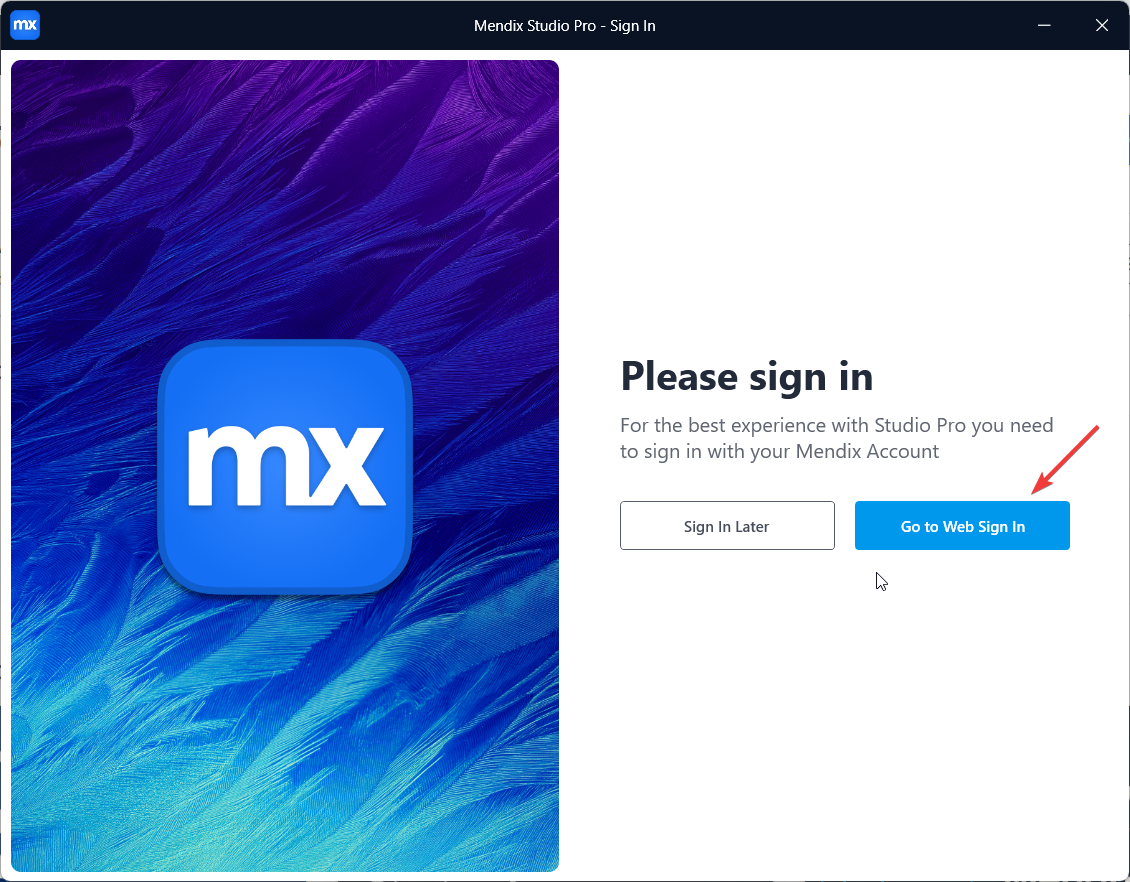 screenshot of 'Go to Web Sign In' button
