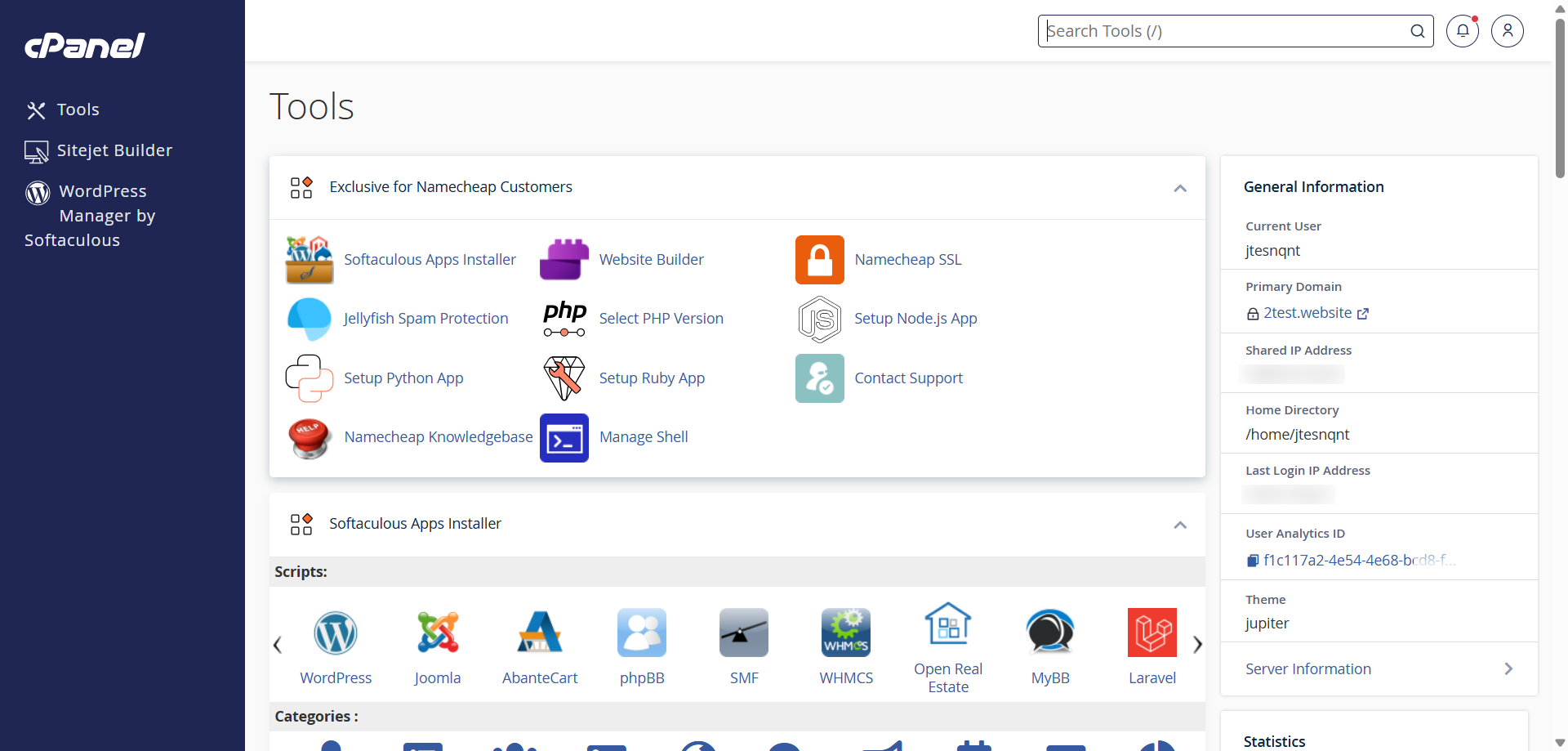 Namecheap cPanel and Softaculous features