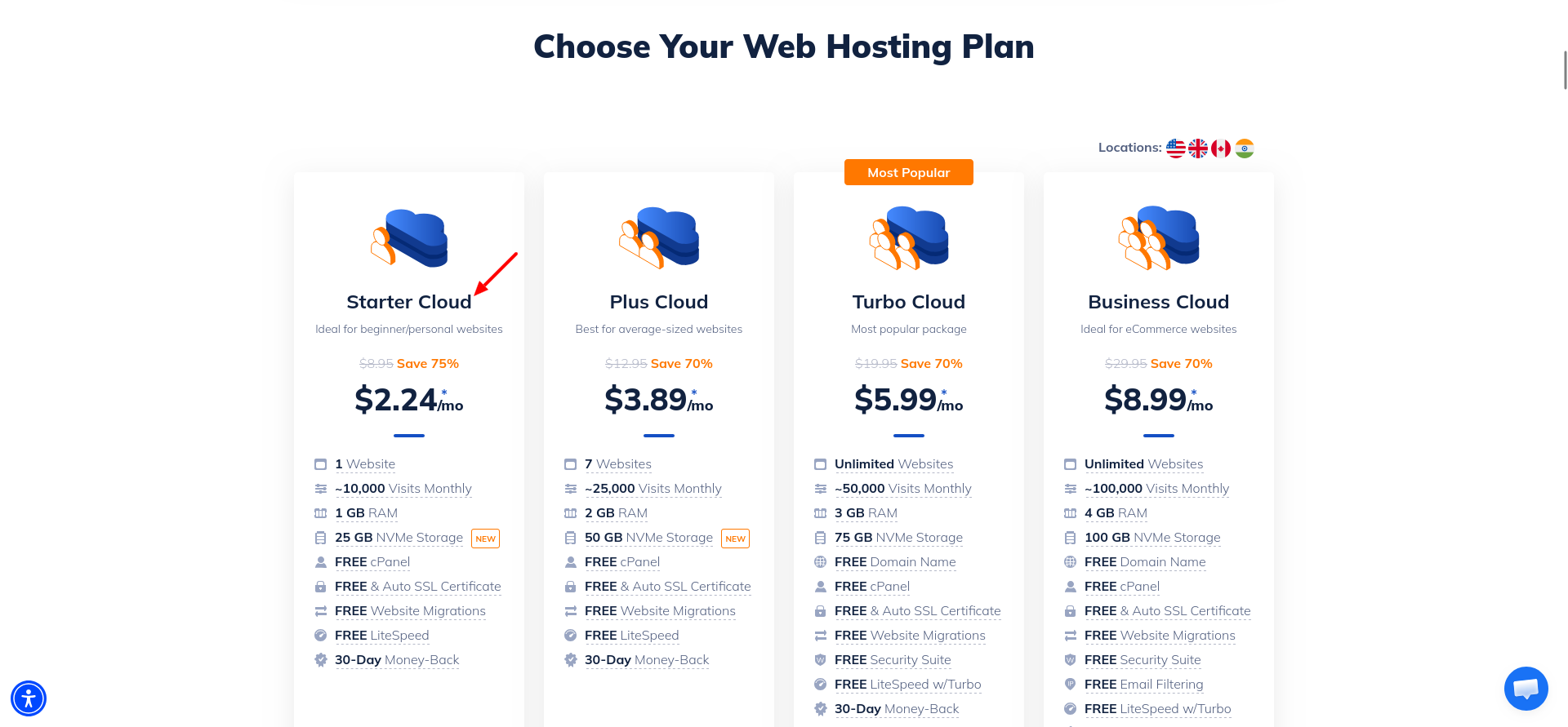screenshot of Hosting plans