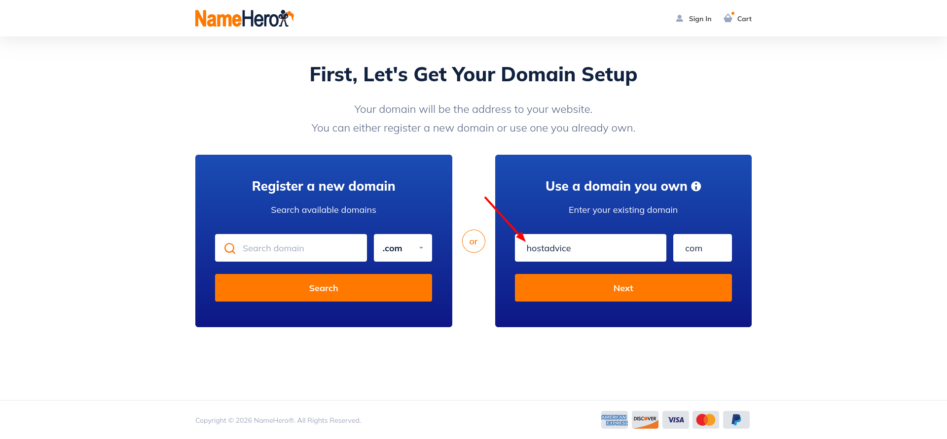 screenshot of domains manu