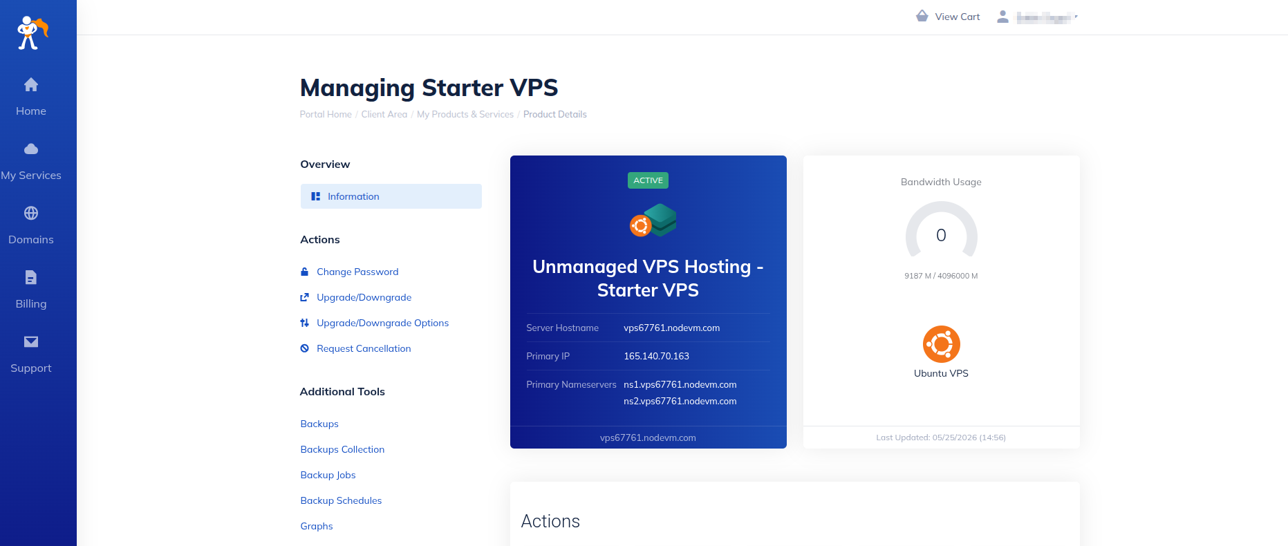 screenshot of Namehro VPS service configuration