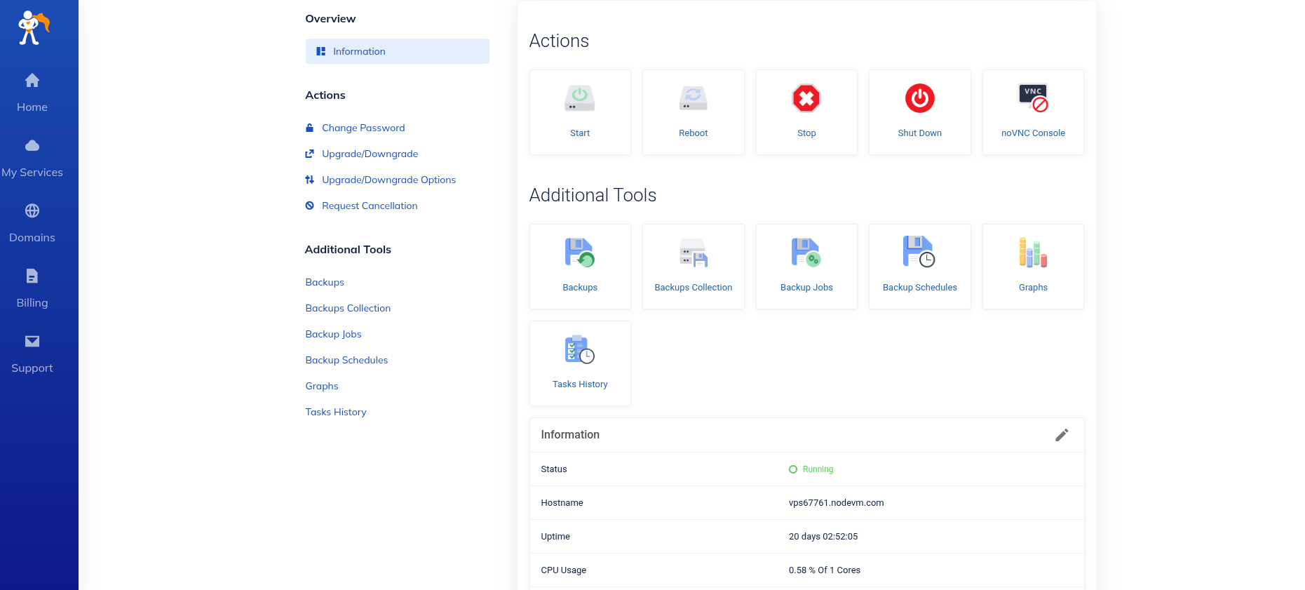 screenshot of Namehero VPS service configuration
