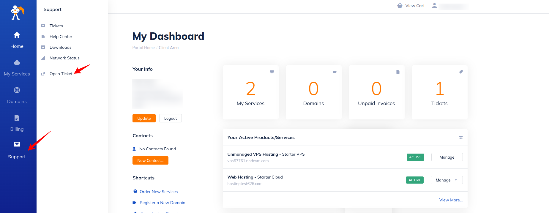 screenshot of Open Ticket button