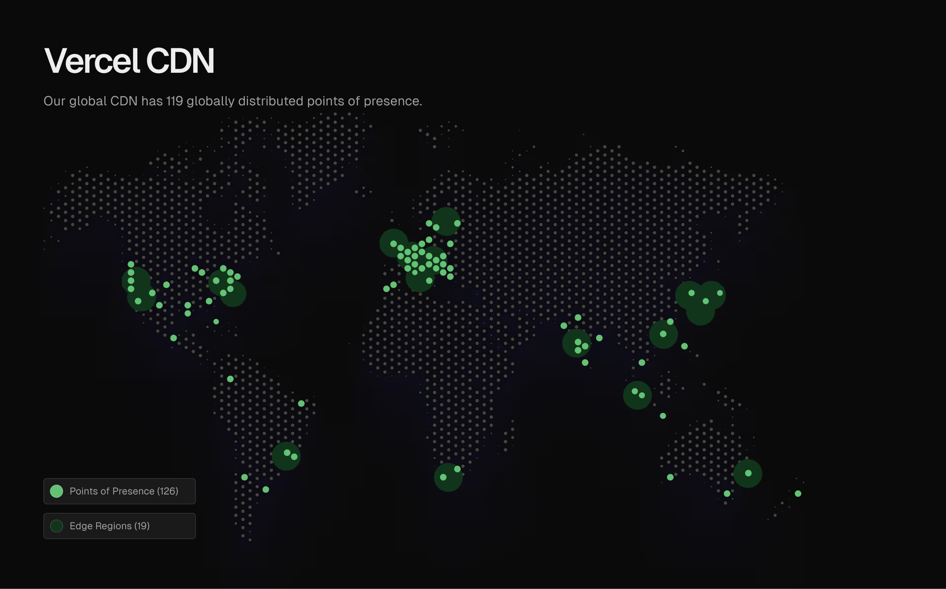 Vercel global network map showing points of presence and compute regions