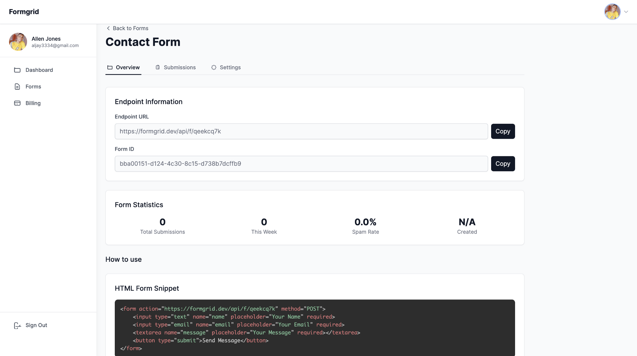 Netlify Forms dashboard for handling form submissions