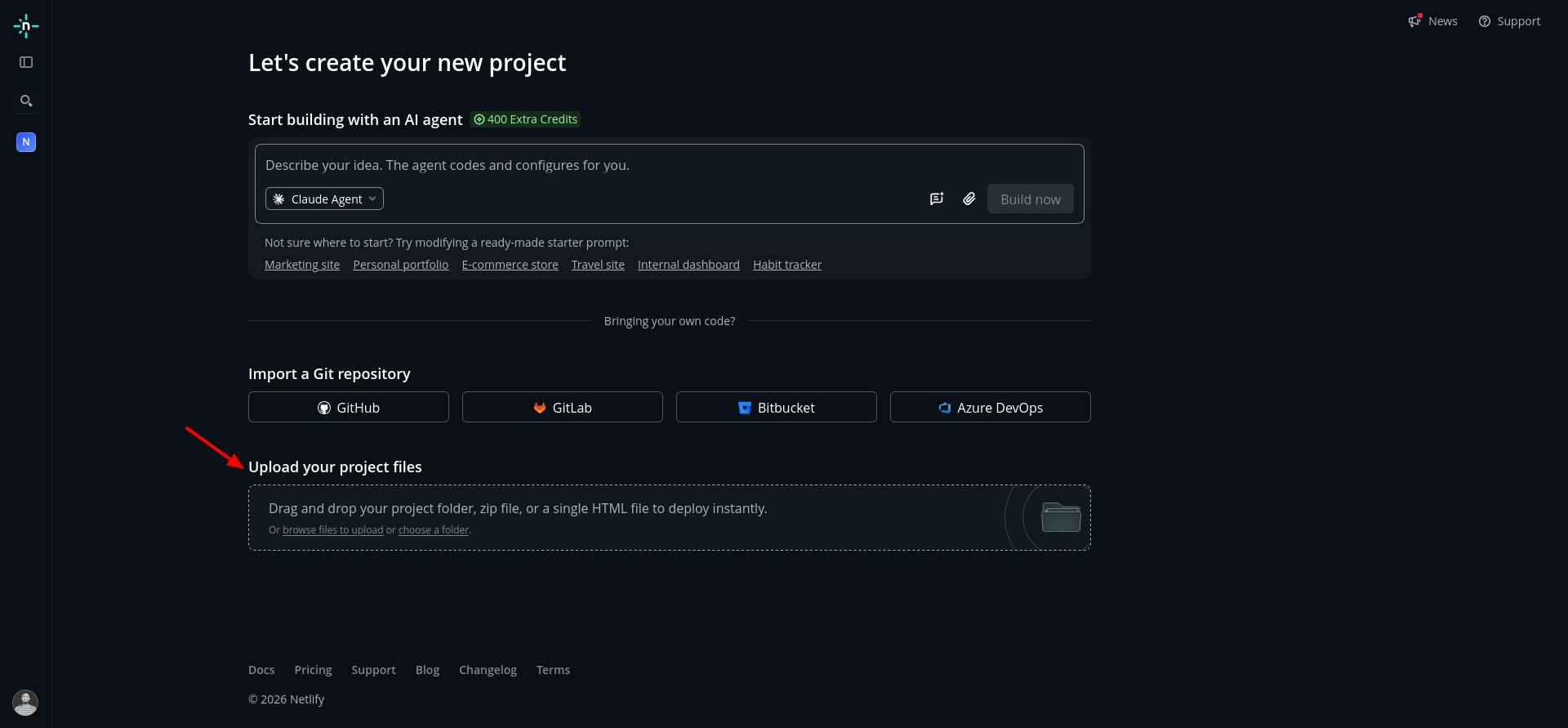 Netlify drag-and-drop deployment interface