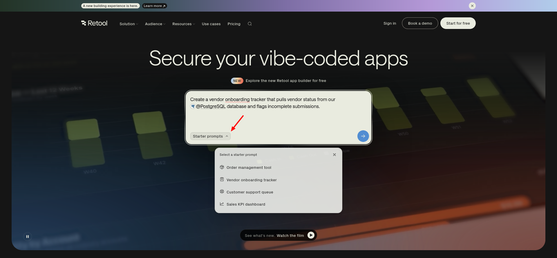 screenshot of 'Starter Prompts' button