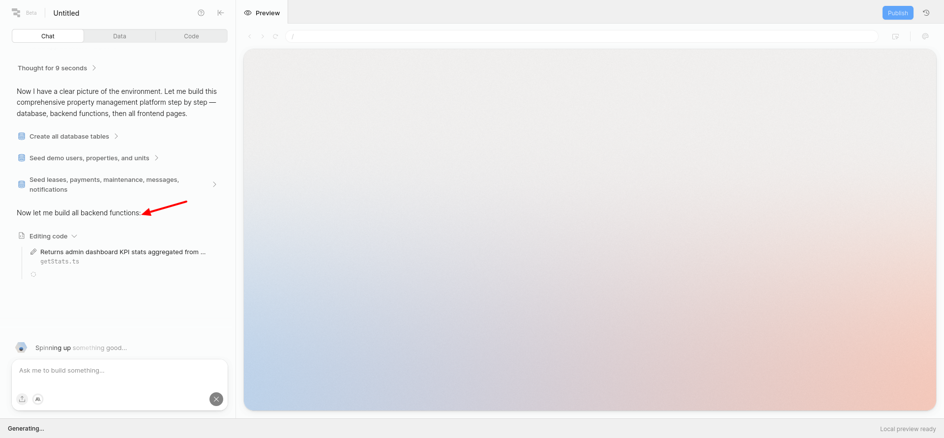 screenshot of the Backend Functions
