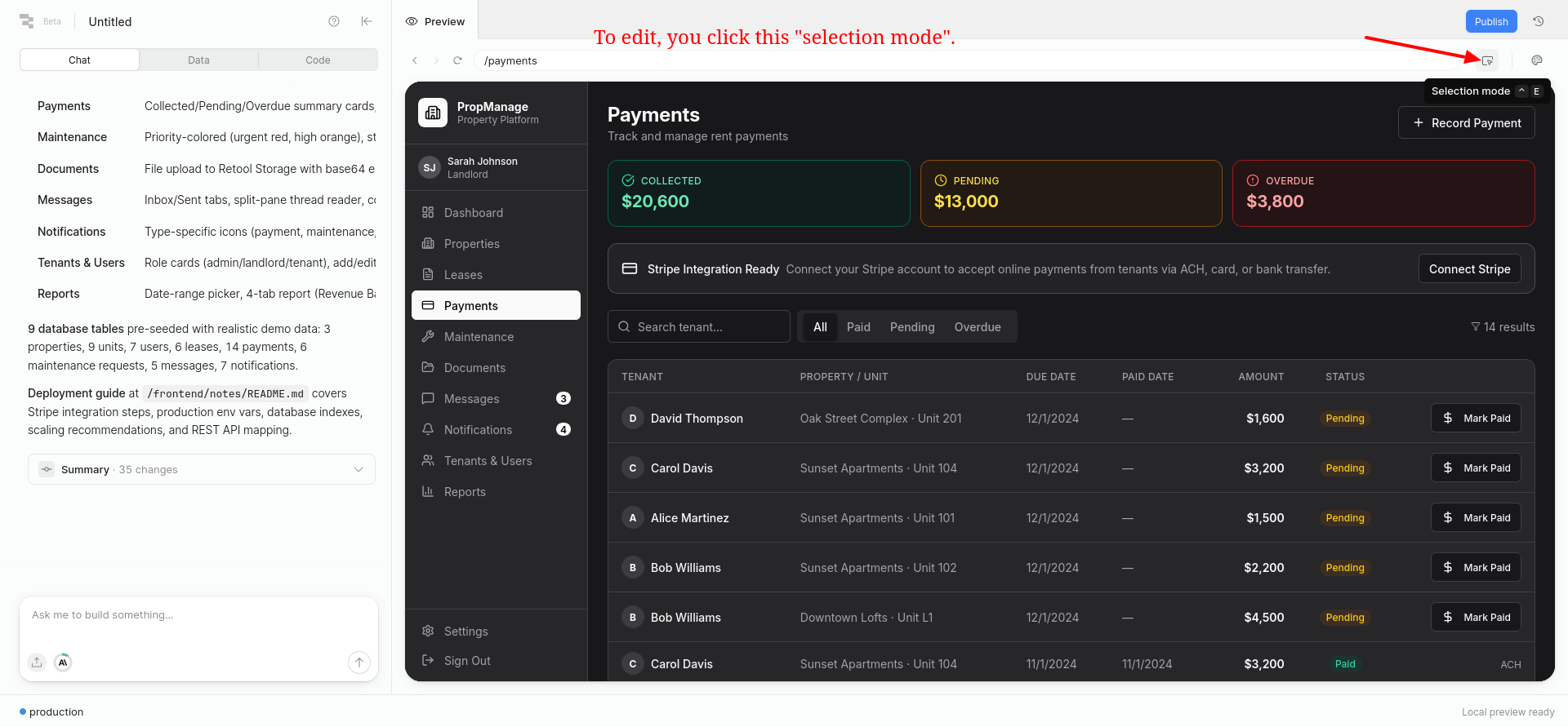 screenshot of the Selection Mode