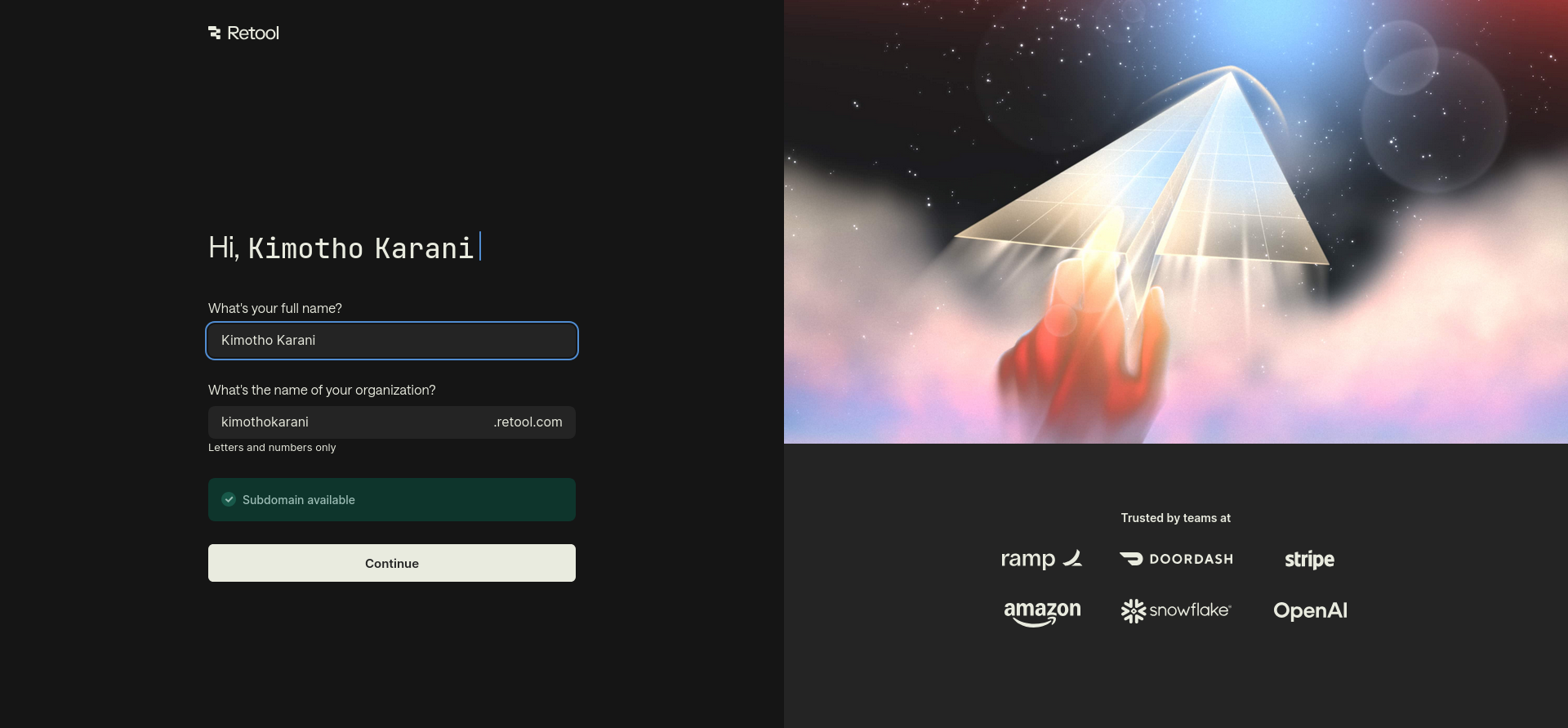screenshot of Retool Sign Up window