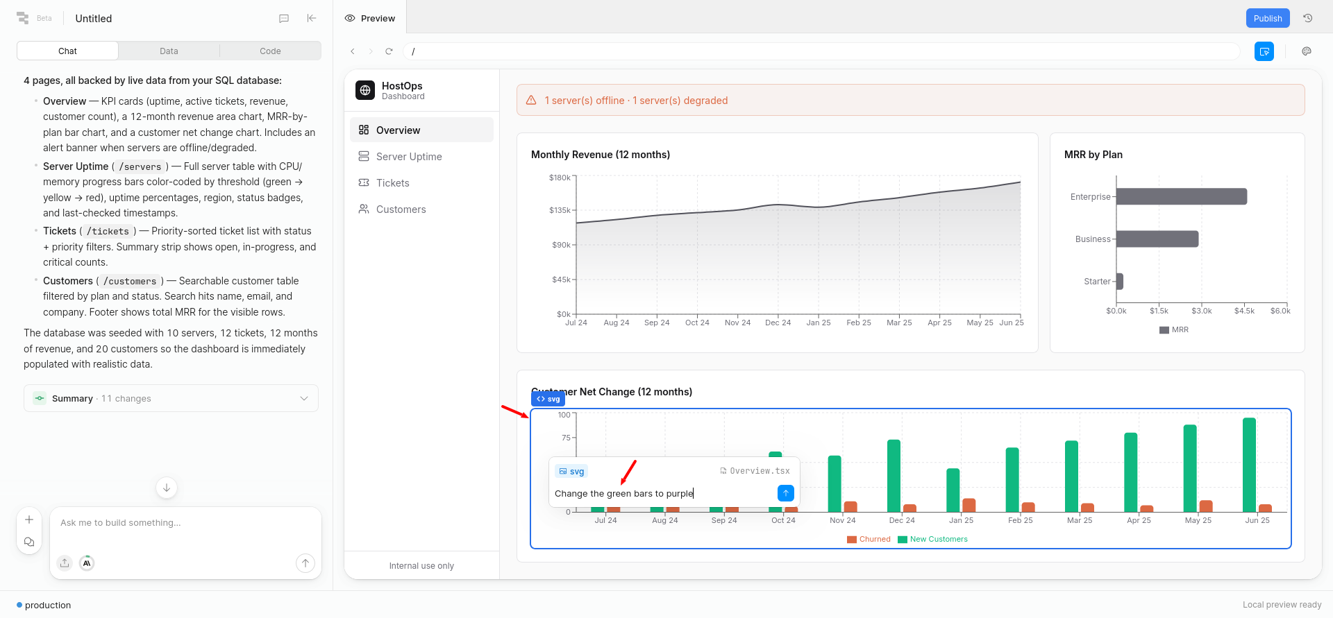 screenshot of Retool app preview