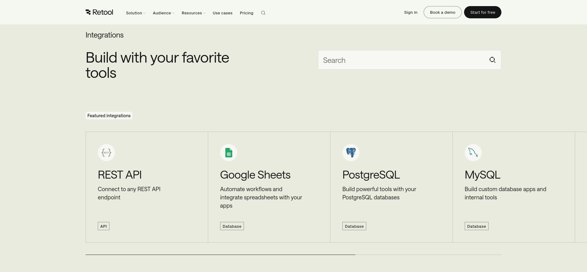 screenshot of Retool Integrations
