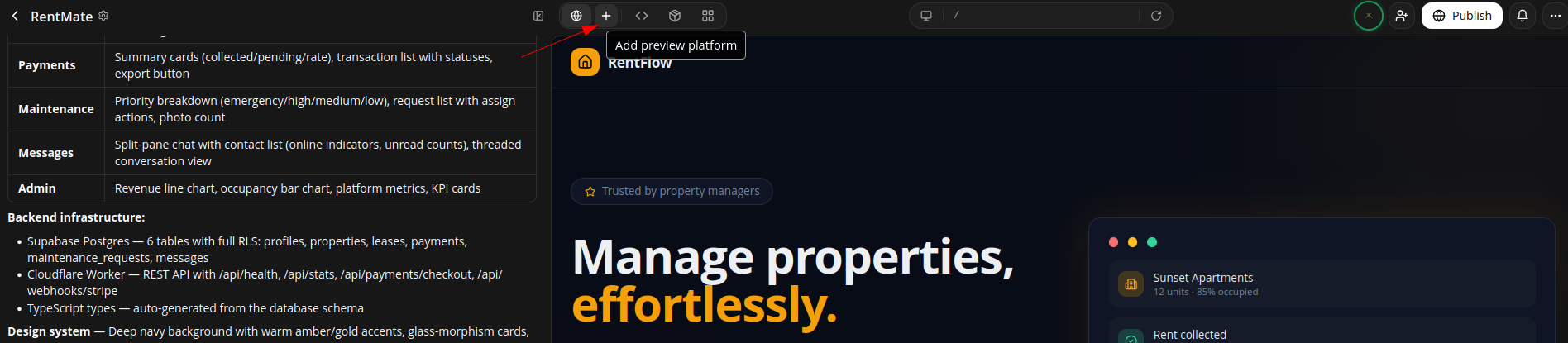screenshot of the 'Add preview platform' button