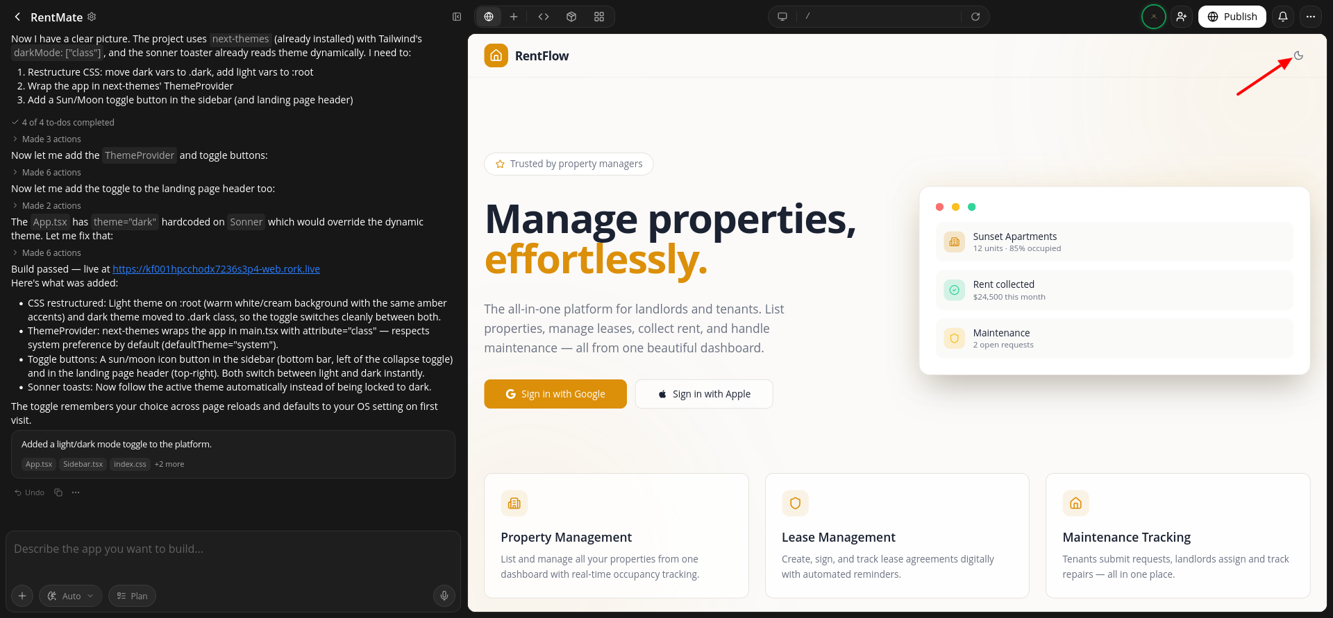 screenshot of the Night view button