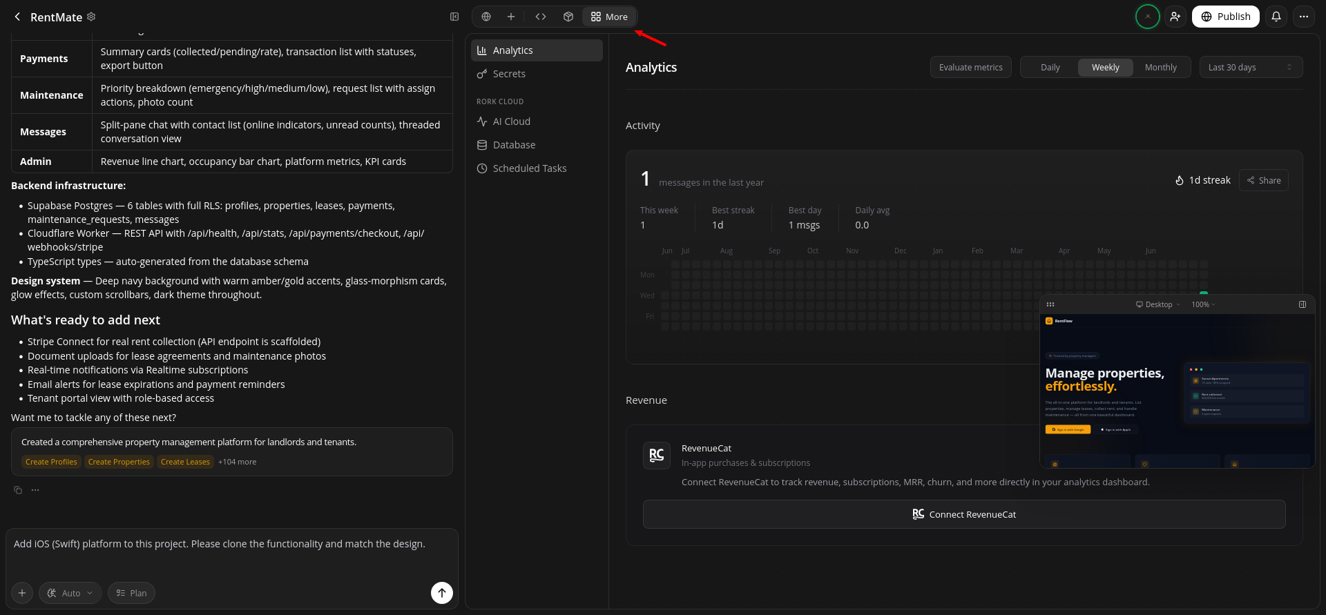 screenshot of the 'More' tab