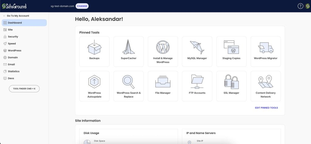 SiteGround Site Tools dashboard