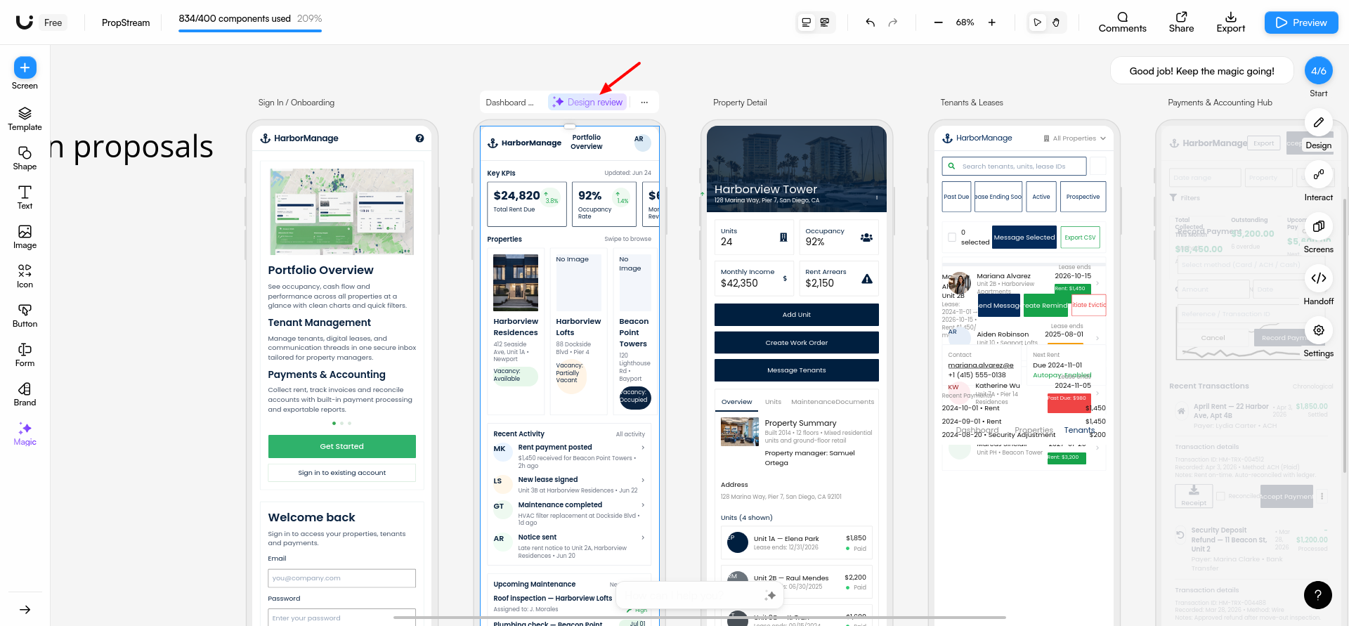 screenshot of the Design Review button