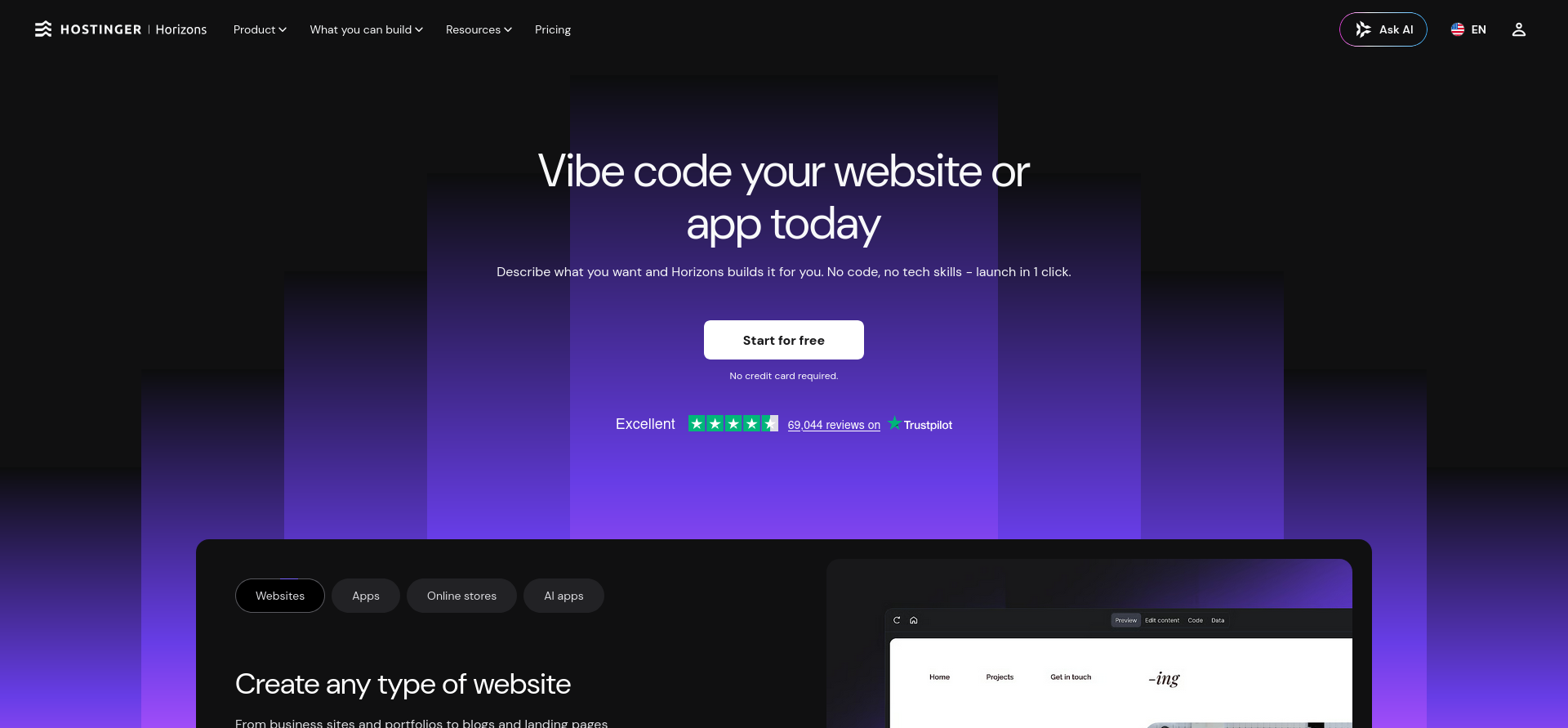 Hostinger Horizons v0 alternative