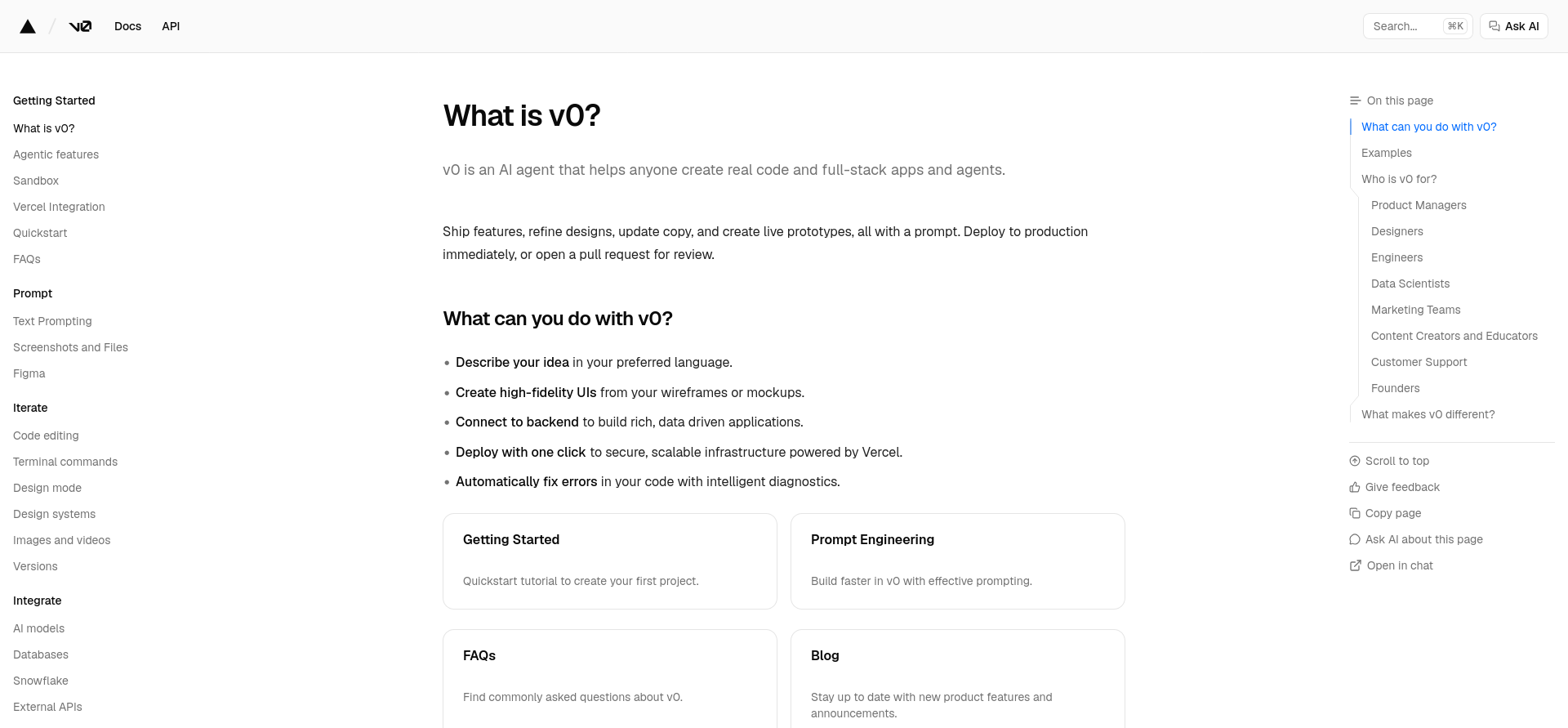 screenshot of v0 Articles