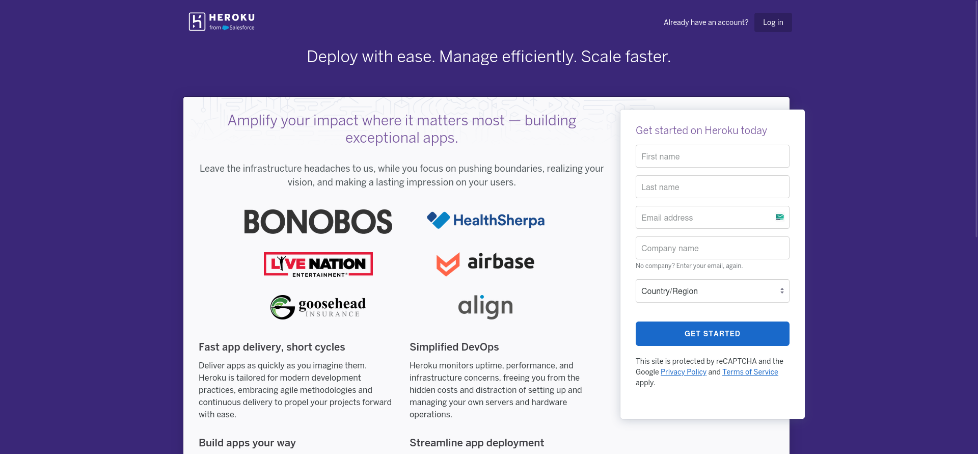 Heroku signup form with account details
