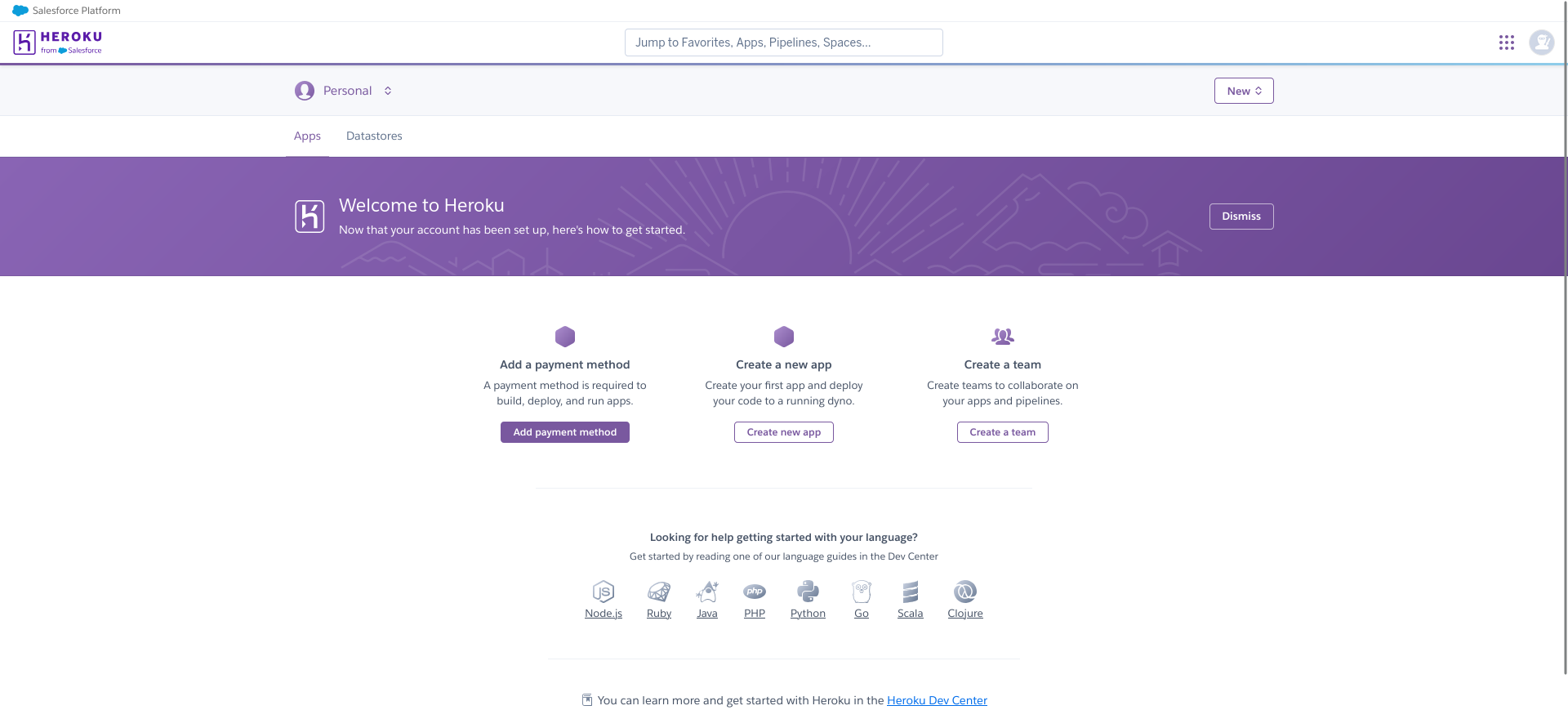 Heroku dashboard payment method prompt