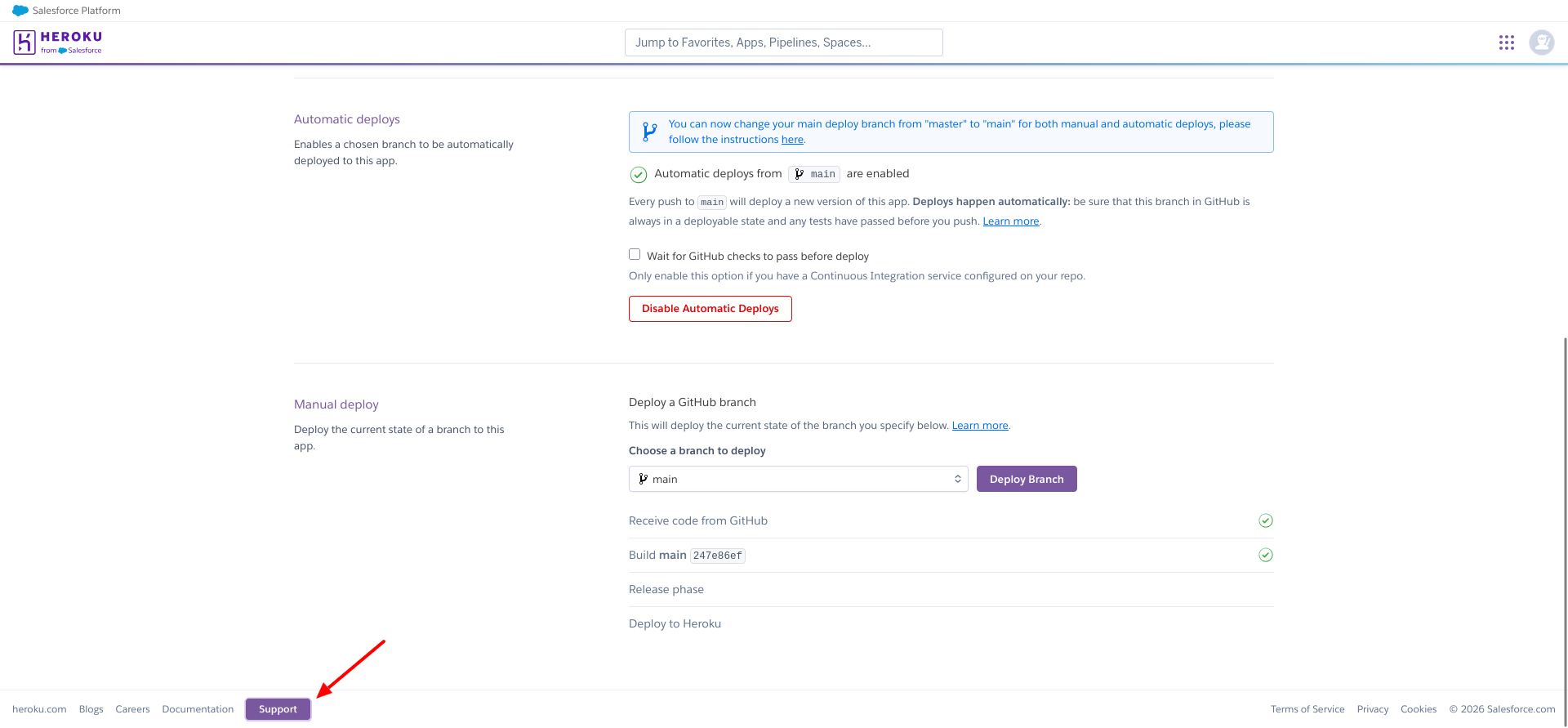 Heroku support portal dashboard