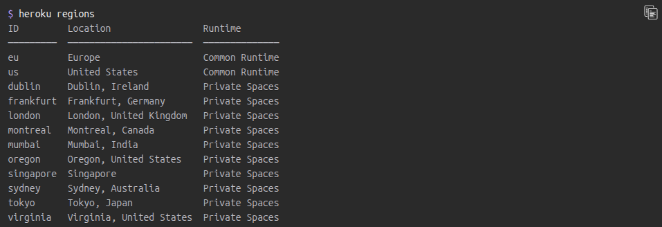 Heroku Private Spaces region selection map