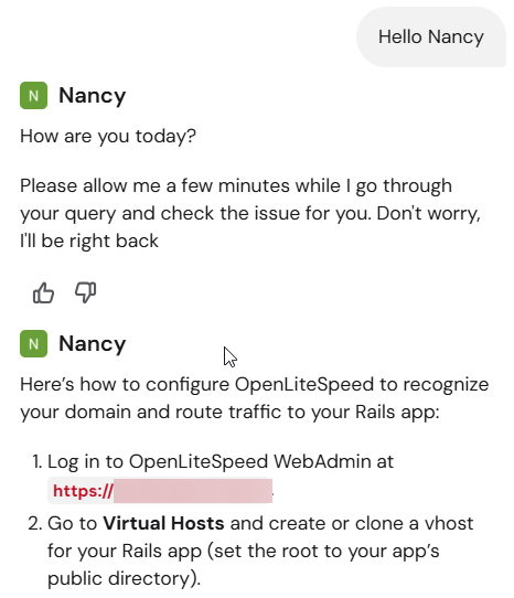 Hostinger live chat handoff to a human support specialist