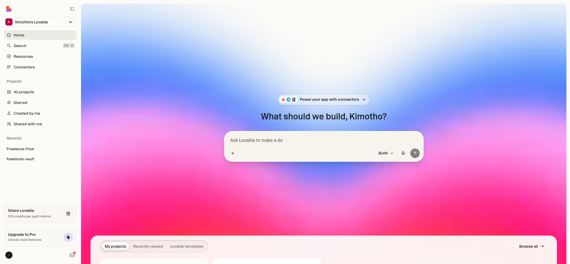 screenshot of Lovable interface