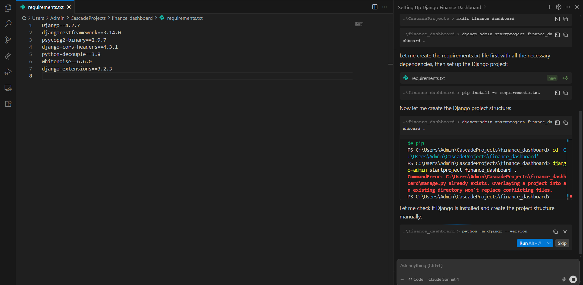 screenshot of Windsurf debugger