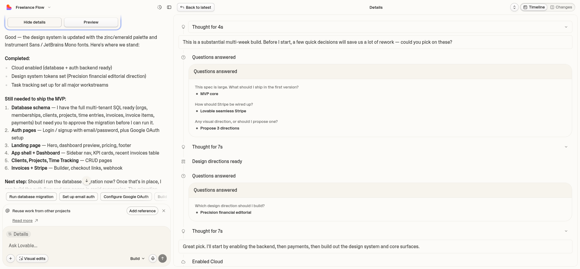 screenshot of Lovable chat