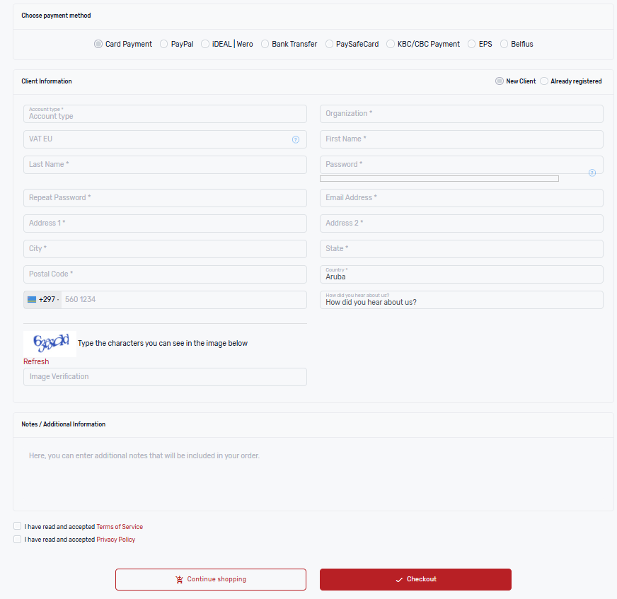 AltusHost B.V. Checkout and Payment Page