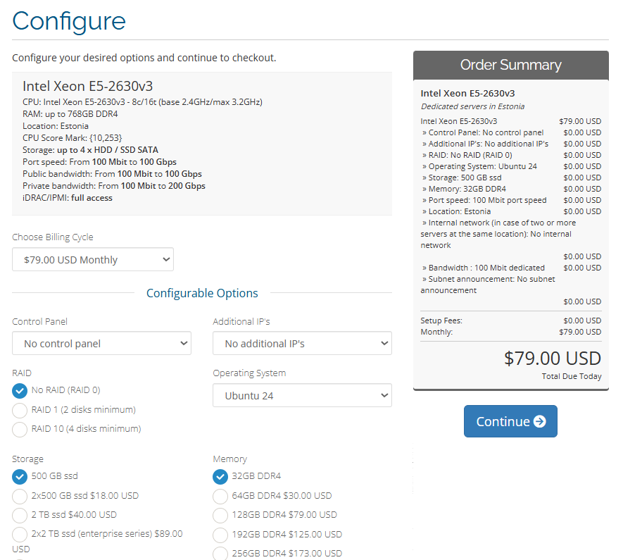 Blue-servers server configuration options