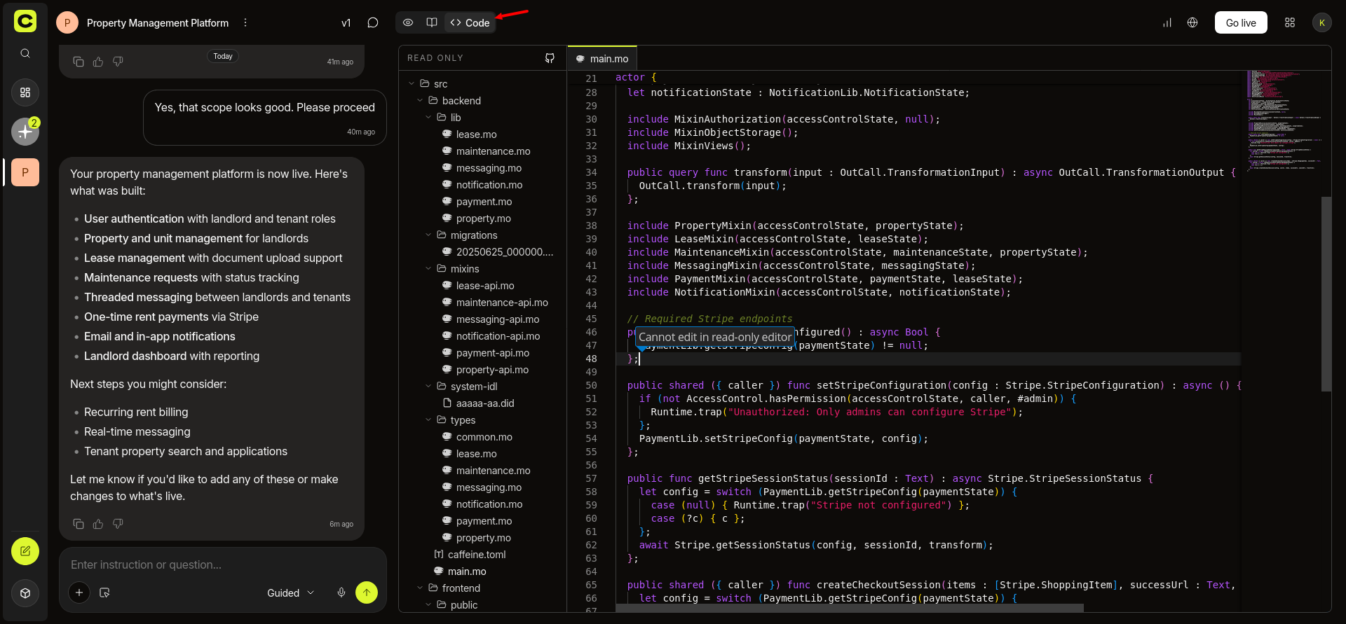 screenshot of the code editor