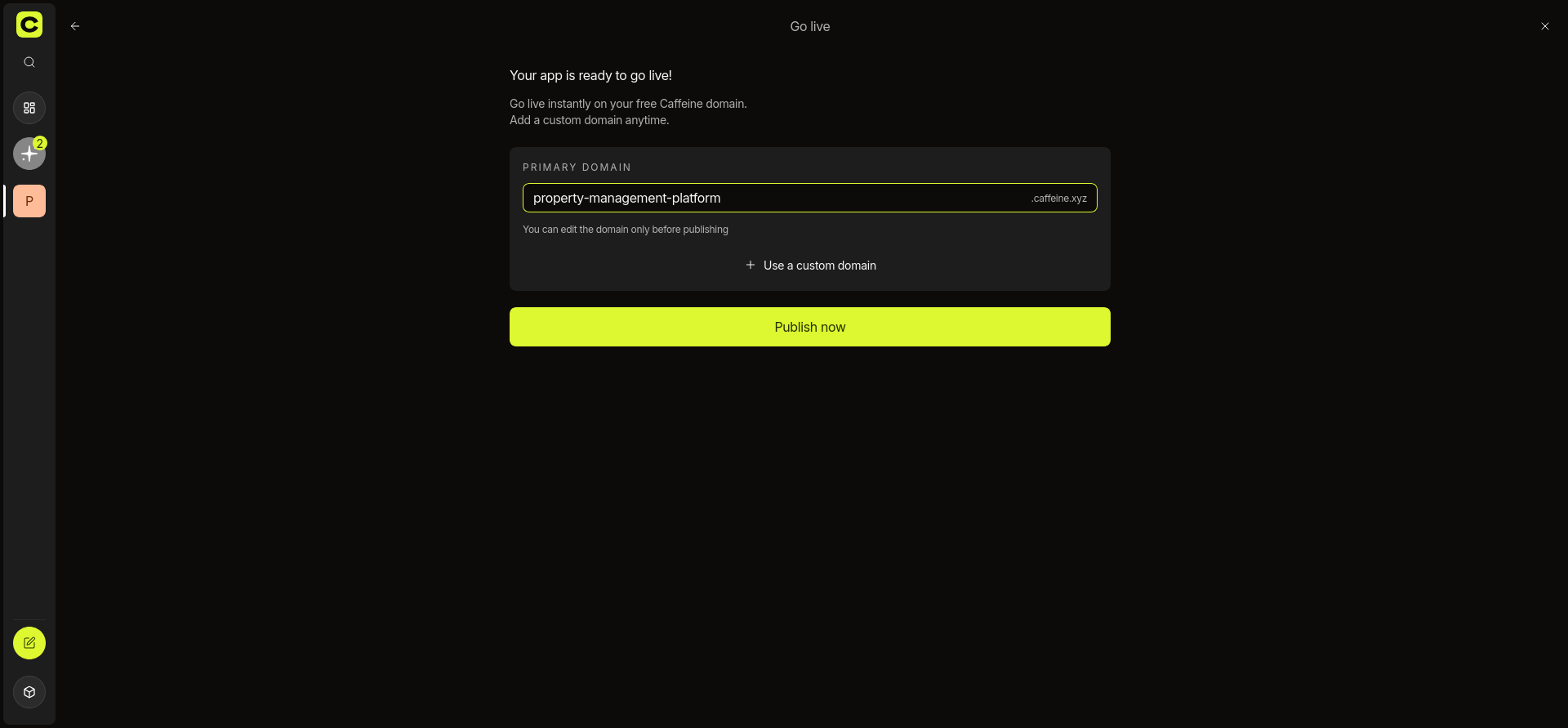 screenshot of the 'Publish' menu